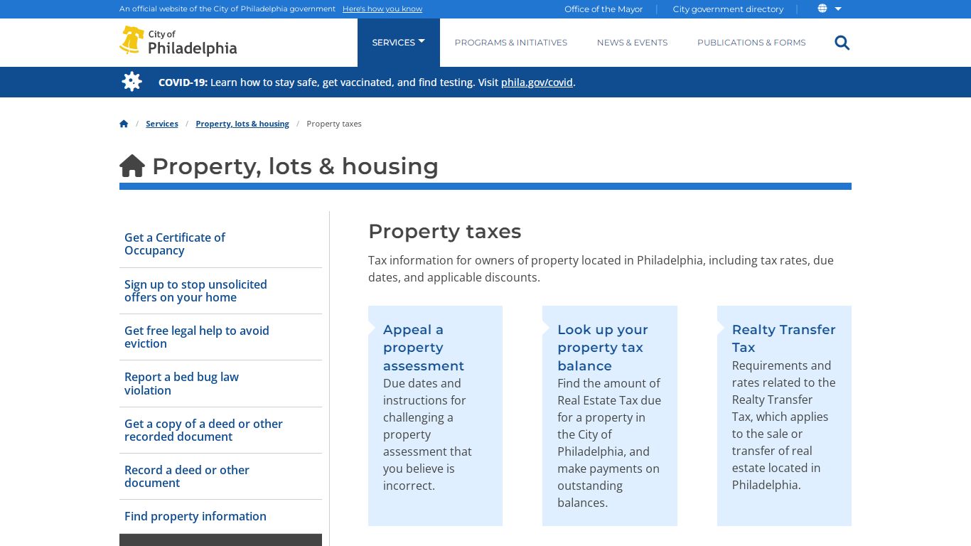 Property taxes | Services | City of Philadelphia